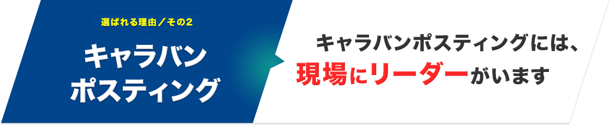 選ばれる理由／その2 キャラバンポスティング キャラバンポスティングには、現場にリーダーがいます